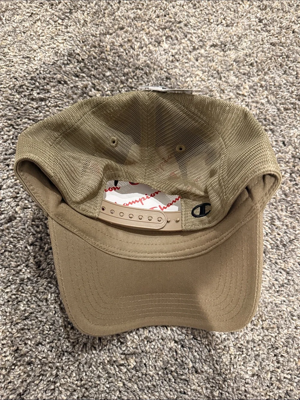 Champion Tan Trucker Hat with Black Logo